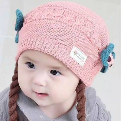 ayni store - topi kupluk rambut kepang anak bayi perempuan / wig / rambut palsu