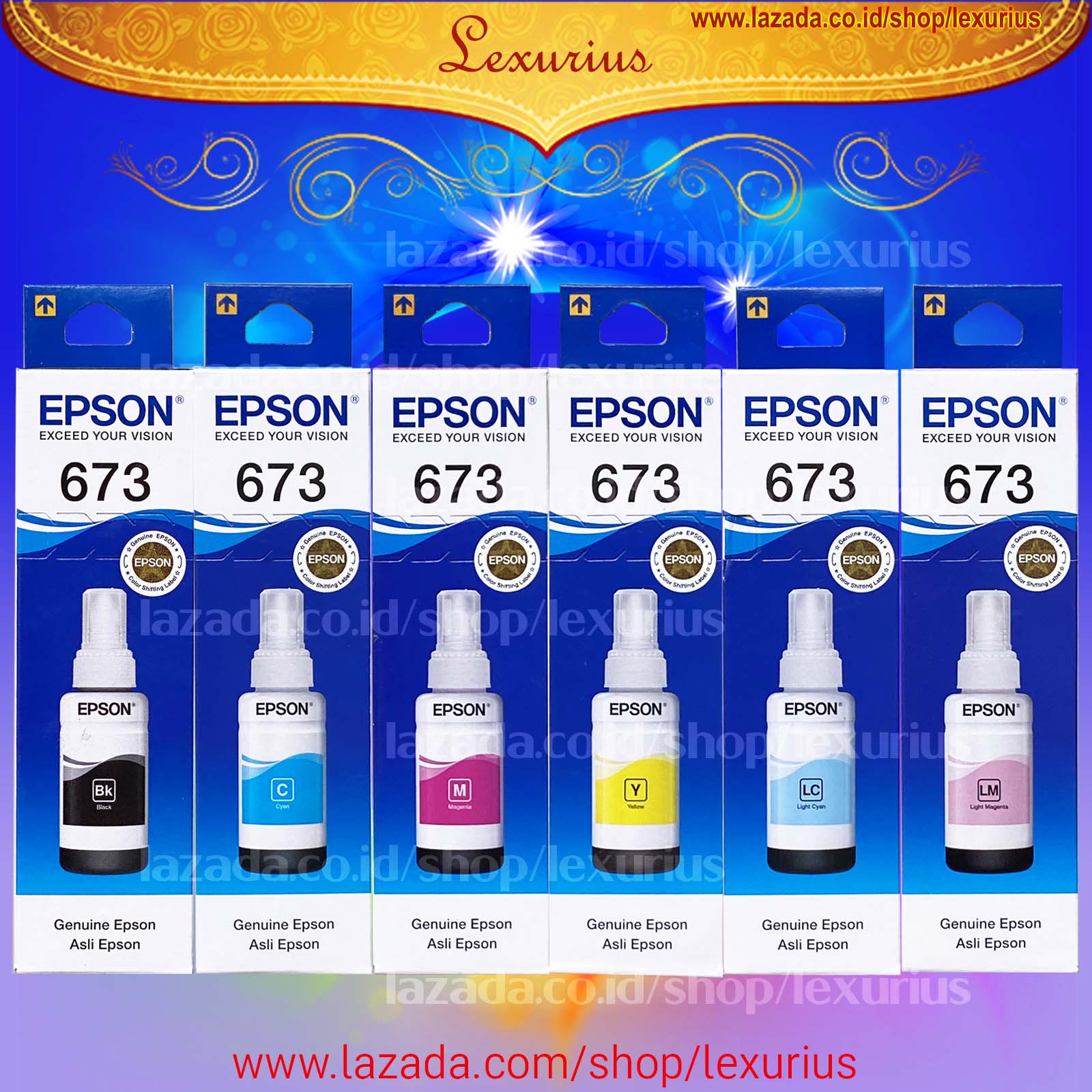 Epson T673 Original 100% Tinta 673 Printer L800 L1800 L805 L850 B/C/M/Y/LC/ LM | Lazada Indonesia