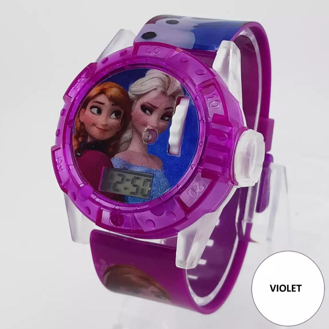 Frozzen Jam Tangan Anak Wanita Laser Jam Tangan Anak Perempuan Melodi Jam Tangan Anak Cewek Lampu Senter