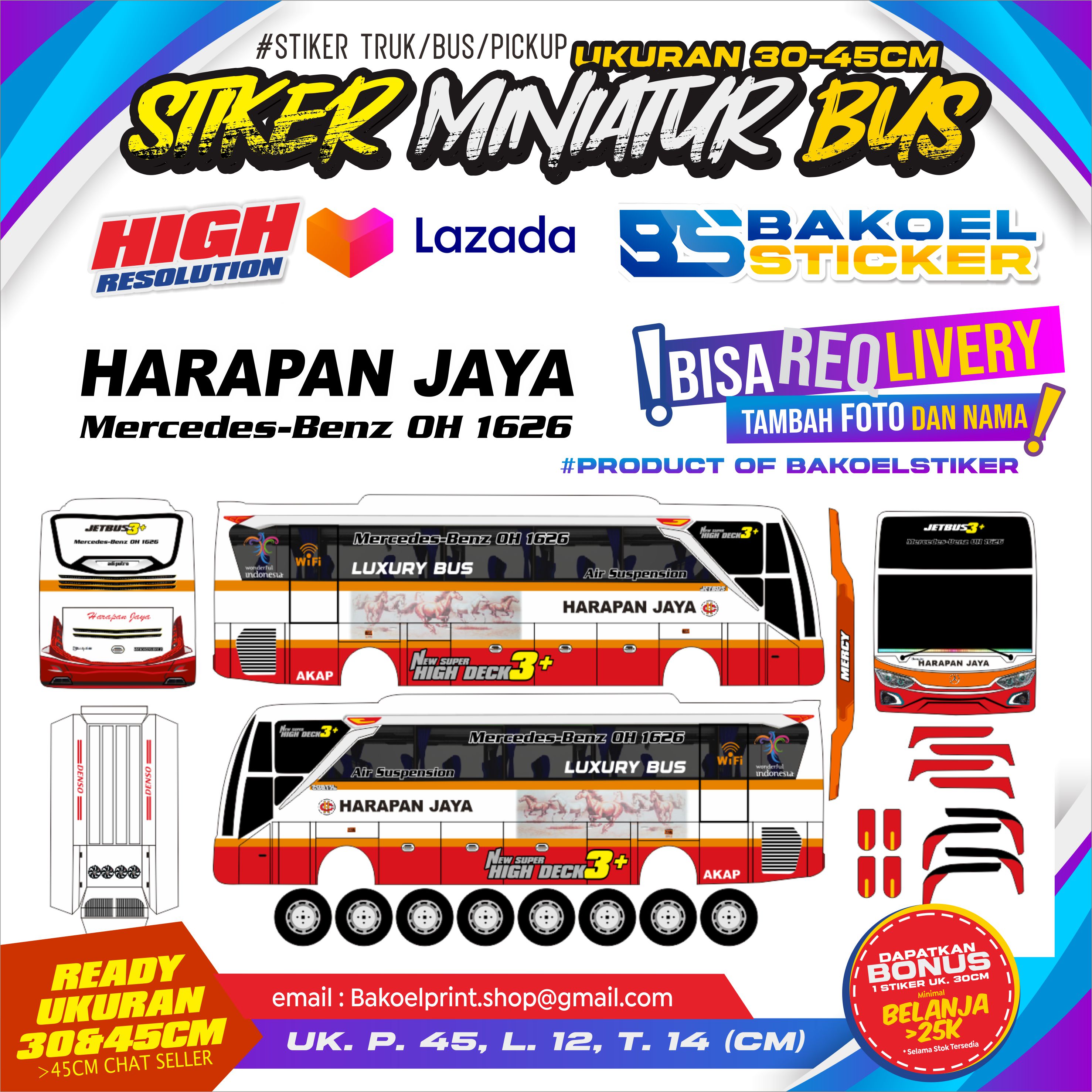 STIKER MINIATUR BUS JB3 UKURAN 30-45CM | Lazada Indonesia