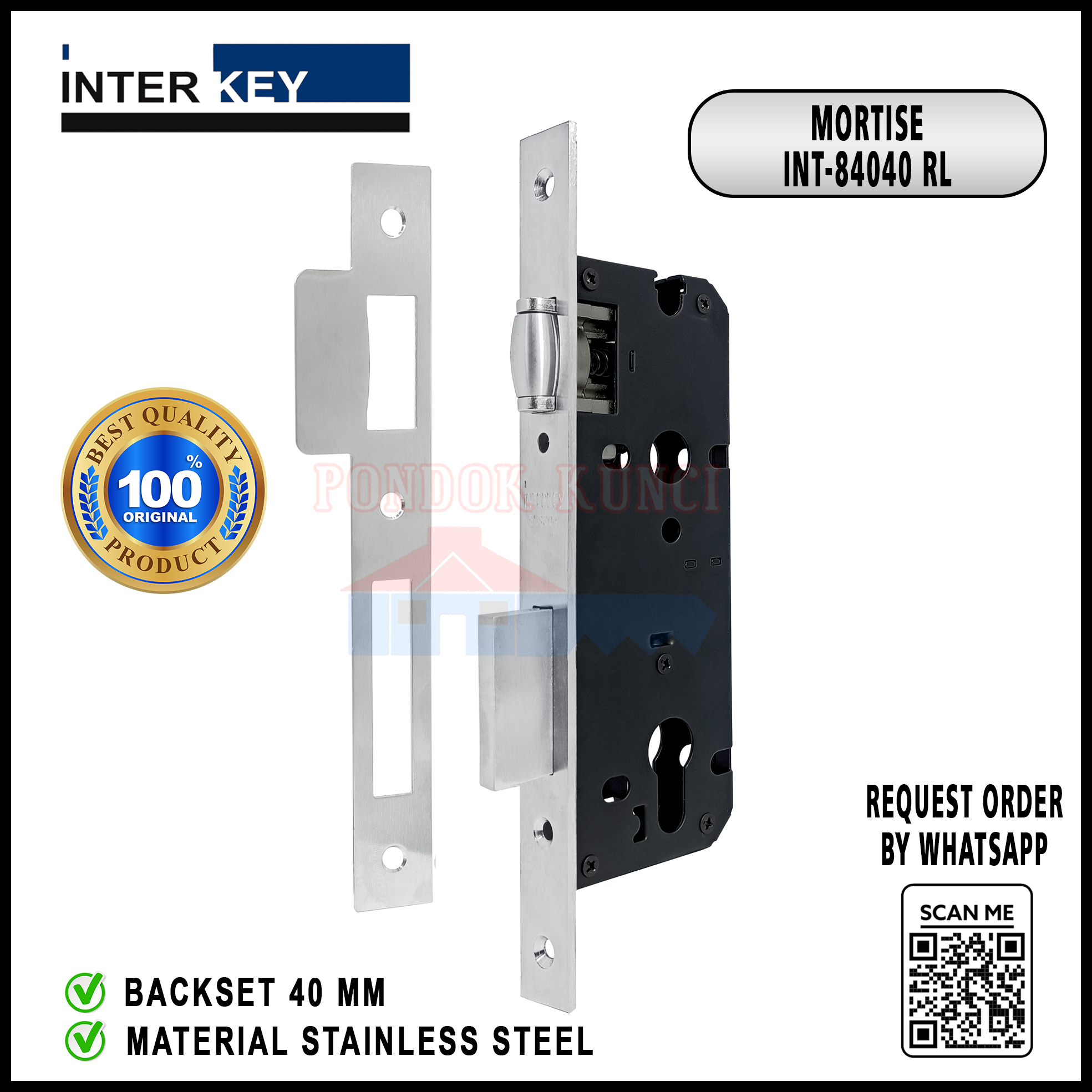 Mortise Lockcase INTERKEY 84040 RL DL Body Kunci Pelor Pintu Double