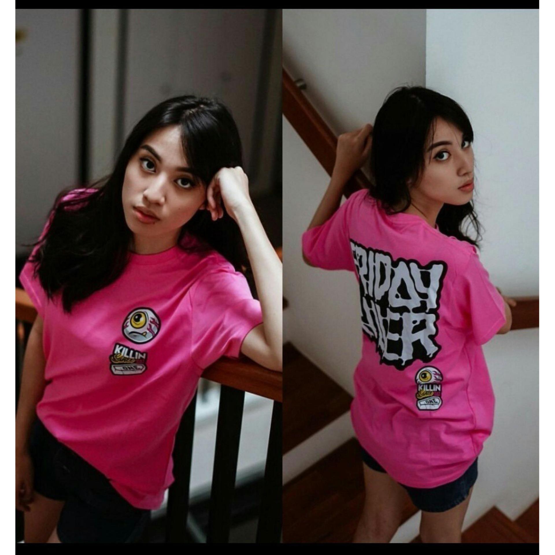 Fashion Baju Distro T-shirt Wanita Kaos pink