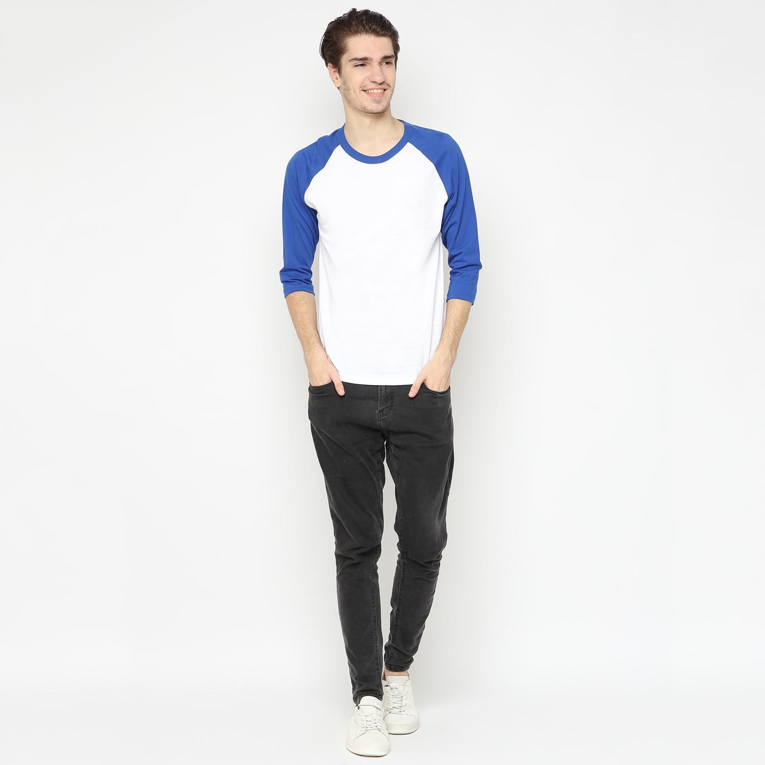 D151 Kaos Raglan Polos 3/4 Premium Putih benhur Baju Kaos Atasan Dewasa