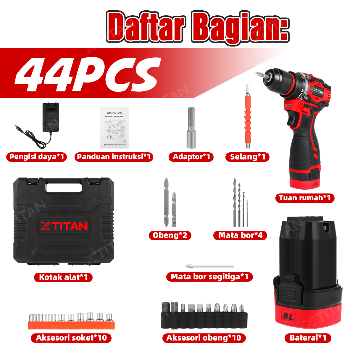 XTITAN 16.8V Mesin Bor Listrik Mesin Bor Listrik Baterai Bor Tanpa