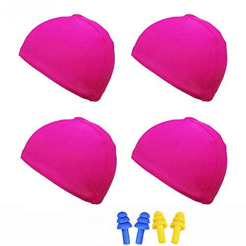 Leshang 4 Pack Solid Swim Caps, High 
