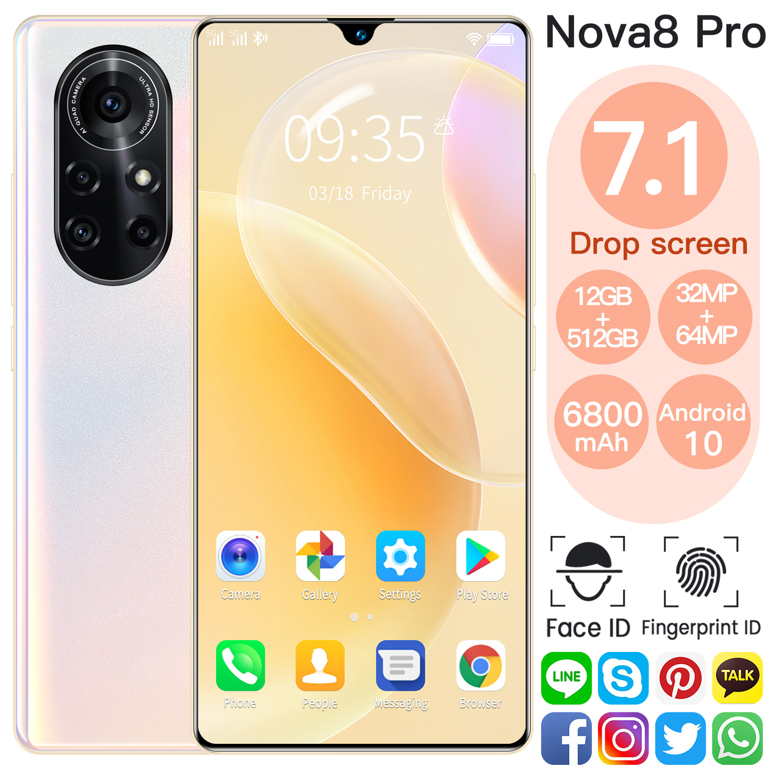 【handphone promo+COD】RAM 12GB + 512GB ROM nova8 pro asli smartphone 7.3 inci real full screen hp android murah Kapasitas baterai besar handphone terbaru 2021 hp murah nova 5t Pengenalan wajah, pembukaan kunci sidik jari, AI, COD cicil DP