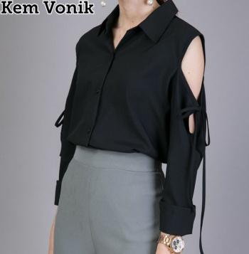 Xavier Blouse Wanita Cantik Kemeja Vonik / Baju Atasan Wanita / Baju Casual / Blouse Wanita / Kemeja Cewe / Kaos polos / kaos oblong / Fashion Korea / baju cewe model korea / Baju Hongkong / Baju Jalan / Baju Panjang / Tunik