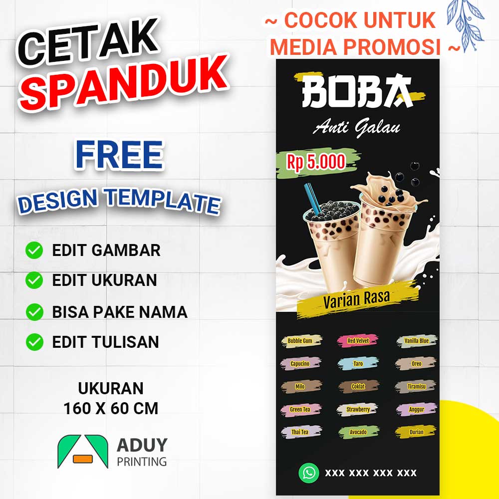 Cetak Spanduk Minuman Viral Kekinian Es Boba Ukuran 160x60 Bisa Kustom ...