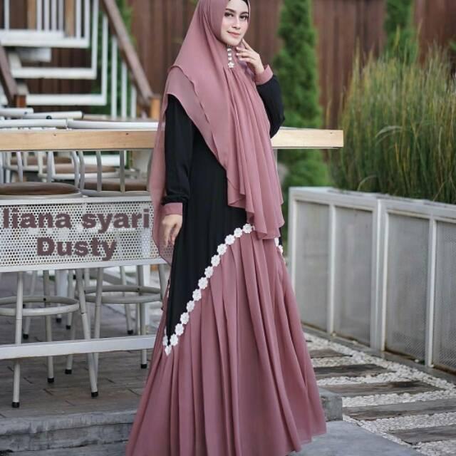 Liana syari+khimar gamissyari/gamismurah/gamiskekinian(app)patokan warna dari jilbab (mustard,L+)