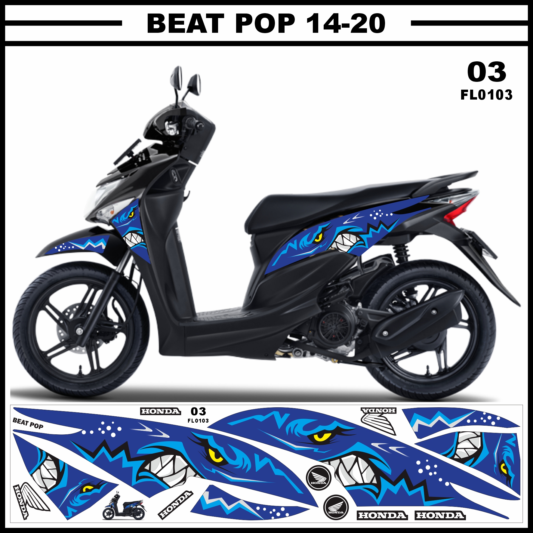 Stiker Striping Honda Beat Pop 2014 2020 Variasi Sharks Grafis FL0103 Decal Asni Lazada Indonesia