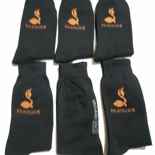 ready 6 pasang kaos kaki pramuka sd bahan spandex warna hitam logo