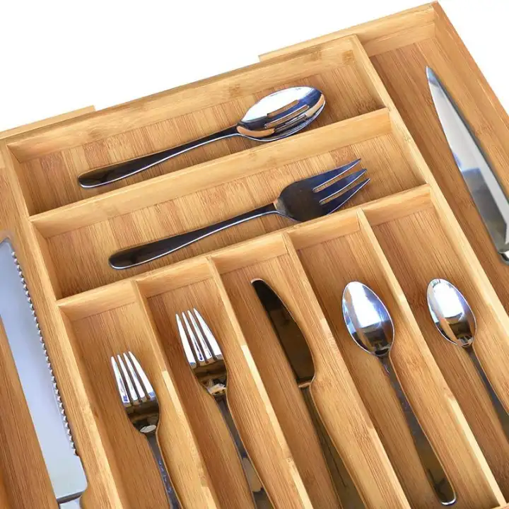 Bamboo Kitchen Drawer Organizer Expandable Silverware Organizer