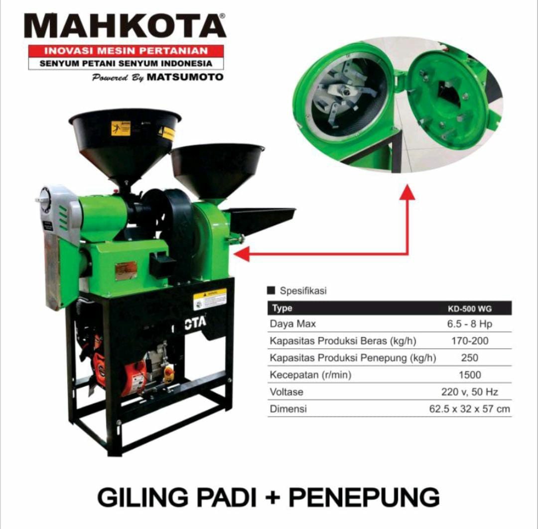 Mesin Giling Padi Jadi Beras Penepung Mahkota Kd 500 Wg Engine 7hp