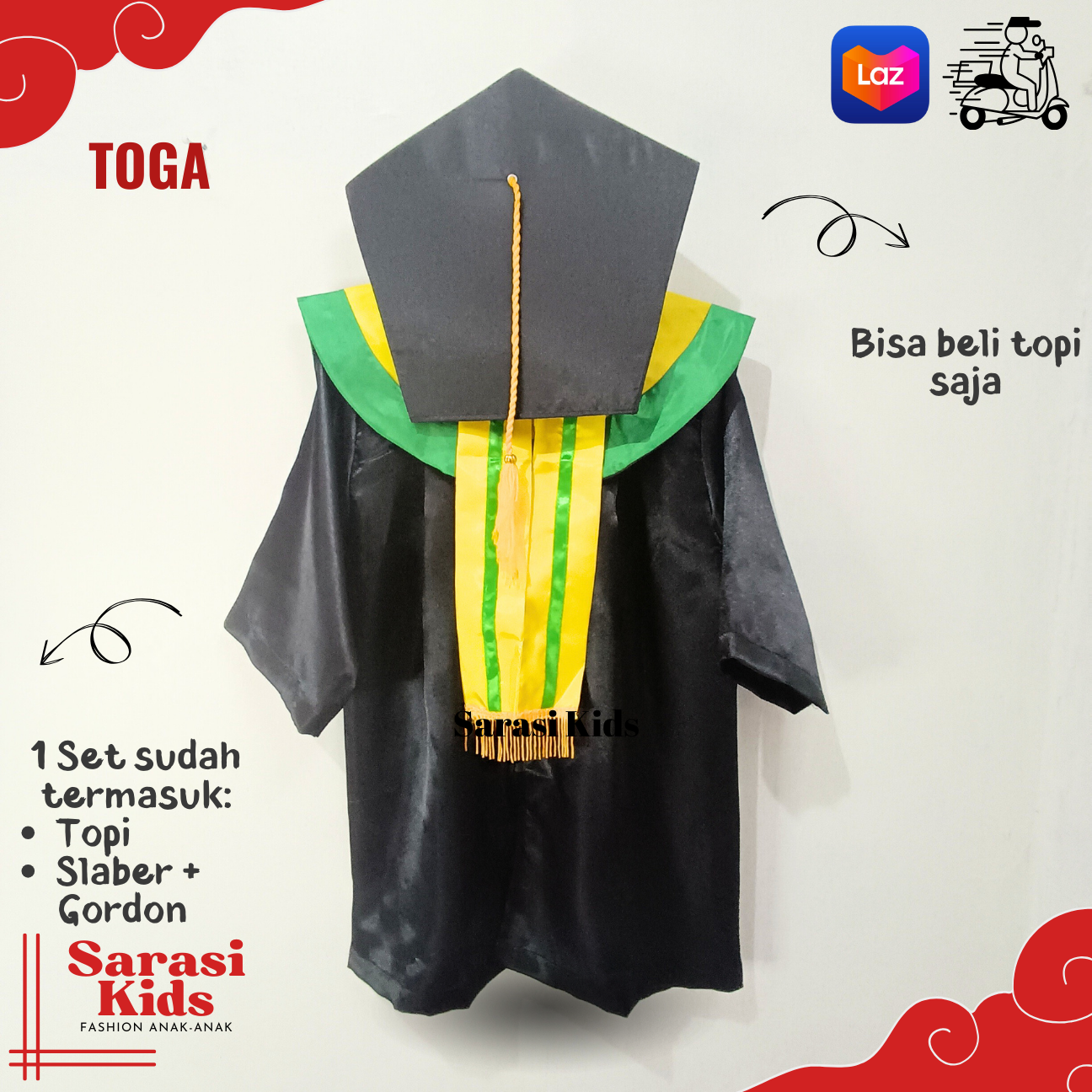 Jubah wisuda anak tk sd toga wisuda anak laki perempuan seragam wisuda