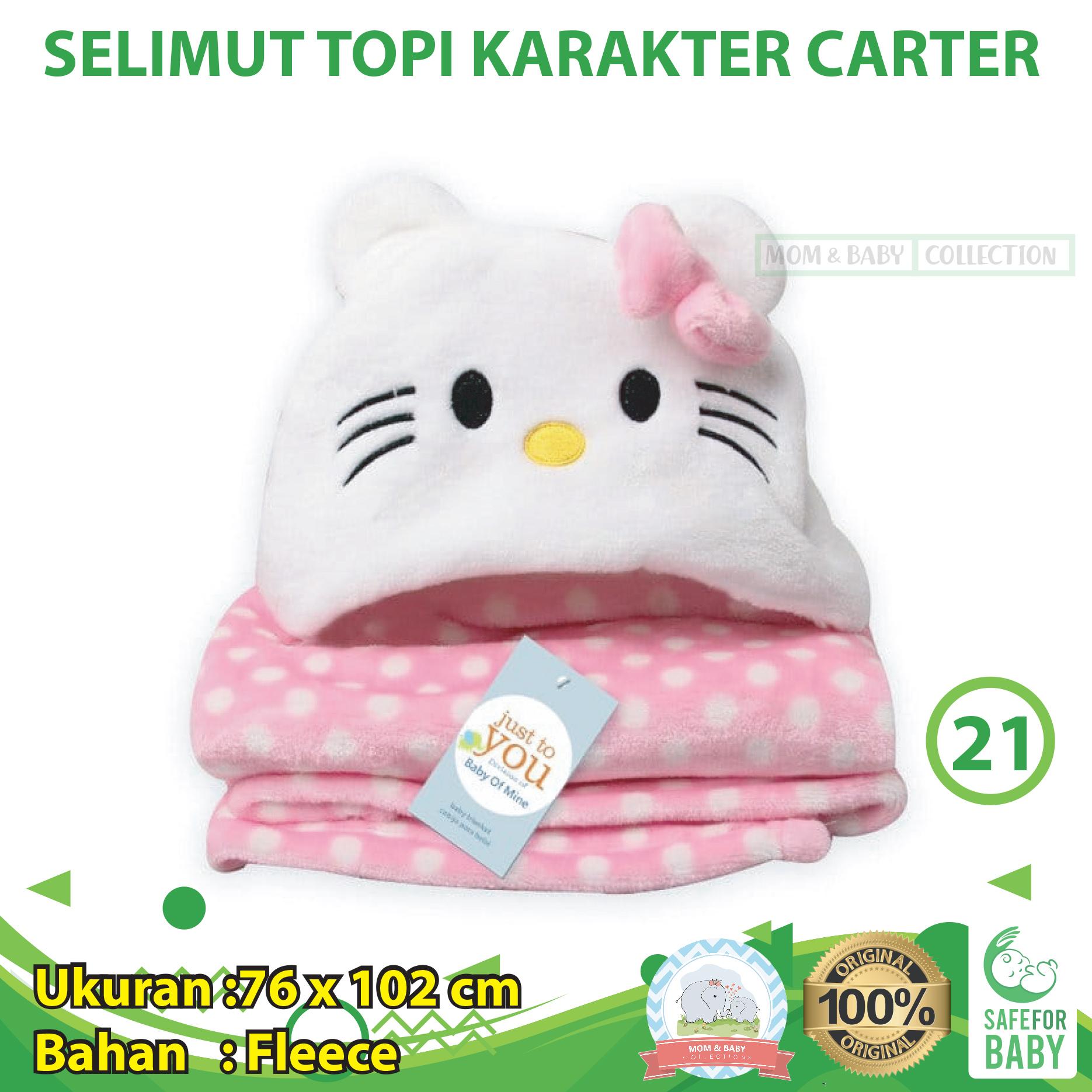 MomBaby Selimut Topi Double Fleece / Selimut Hoodie 3D / Hoodie Blanket Tudung / Selimut Topi Animal - Hello Kitti Polkadot