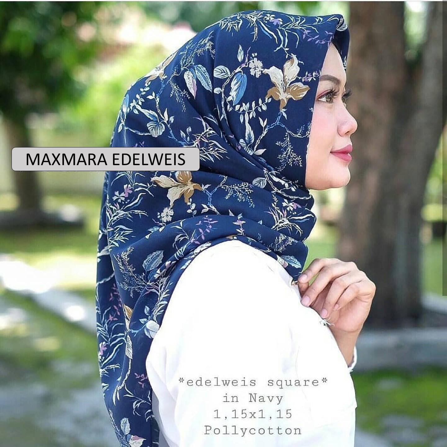 El Hijab Jilbab Segi Empat Maxmara Premium Edelweis - Kerudung Jilbab Segi Empat Fashion Muslim Hijab Jilbab Segiempat Syari Khimar Motif Pashmina Motif Bunga Hijab Modern Hijab Kekinian Hijab Daily Selebgram Hijab Pesta