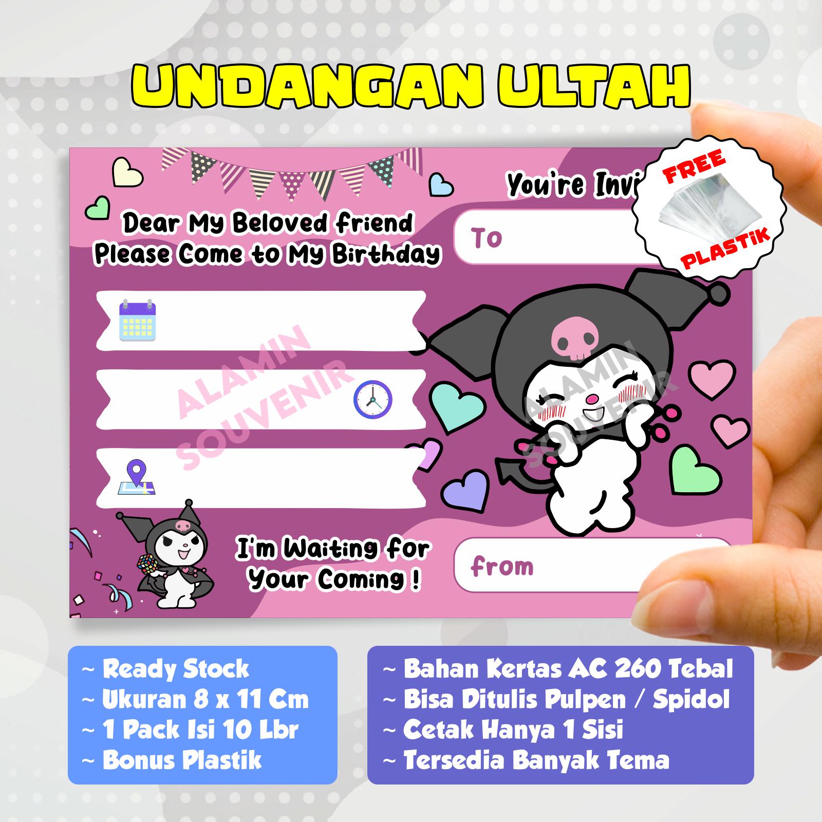 Undangan Sanrioo Kuromi Ulang Tahun Ultah Anak Cewek Isi 10pcs perpack