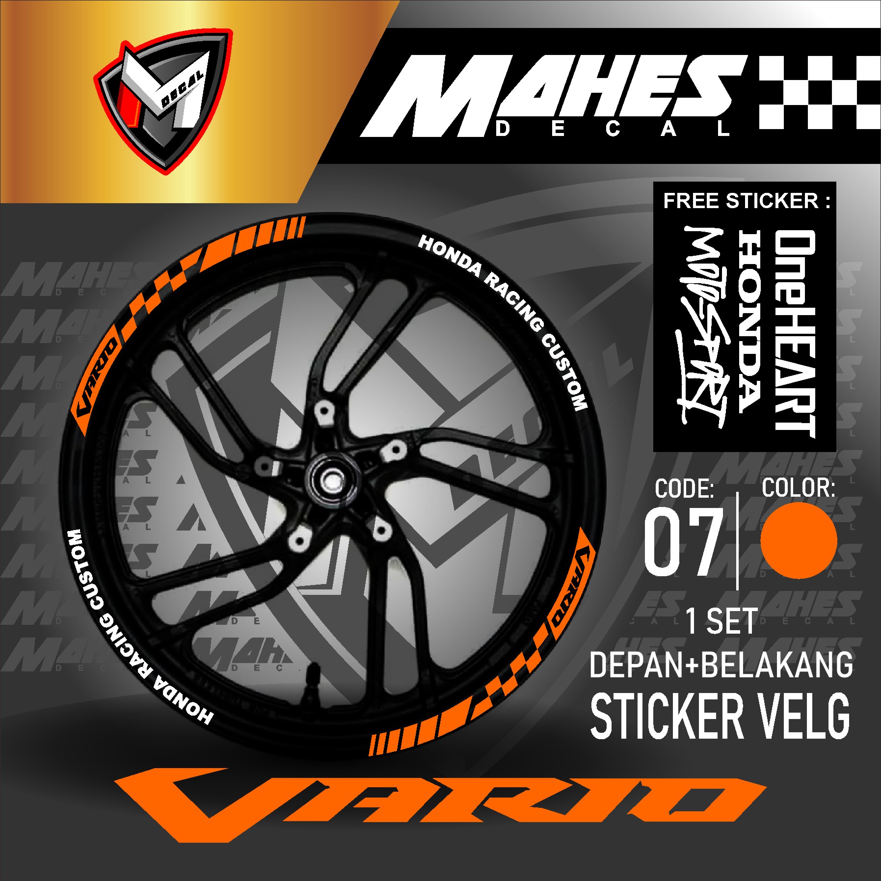 Mahes Decal - Aksesoris Stiker Cutting Sticker List Velg Motor Honda