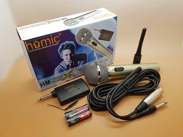 mic single wireles 2in1 homic hm298 bisa kabel