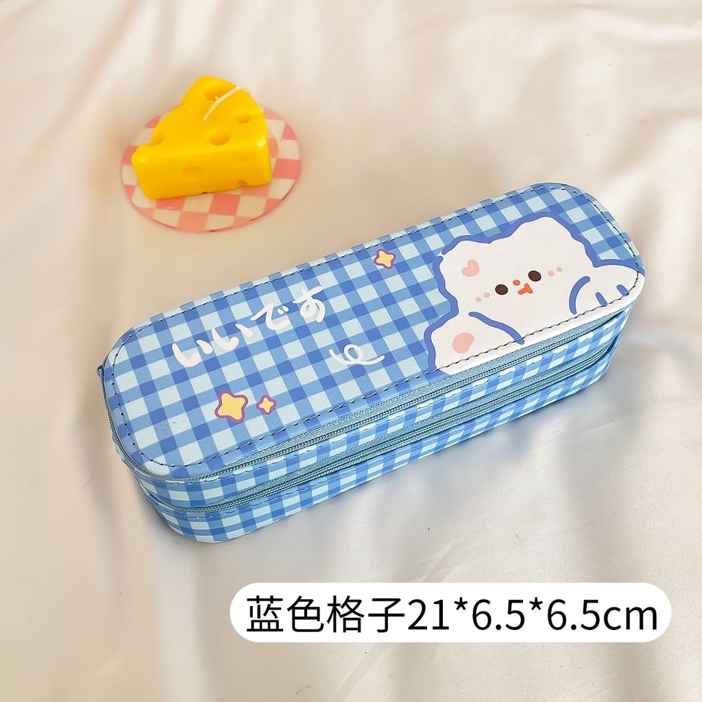 KOTAK PENSIL SLETING IMPORT KOREA / GRID WATERPROOF PENCIL CASE / TEPAK  PENSIL AESTHETIC TAHAN AIR / PREMIUM TEMPAT ALAT TULIS MURAH BAHAN KAIN  LEMBUT / MINIMALIS KOREAN STYLE STATIONERY / TEMPAT