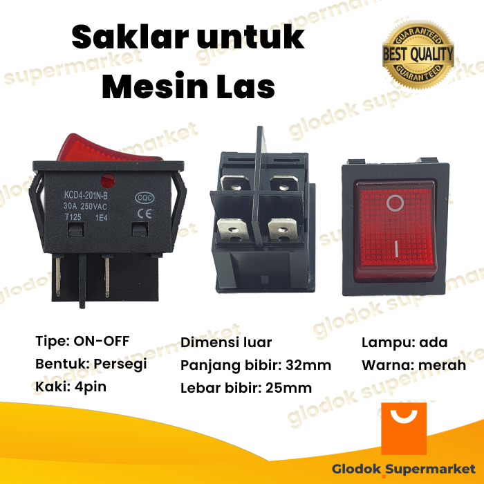 Saklar Mesin Las 30A Besar 4 pin On Off Tombol Rocker 2 Posisi Lampu ...