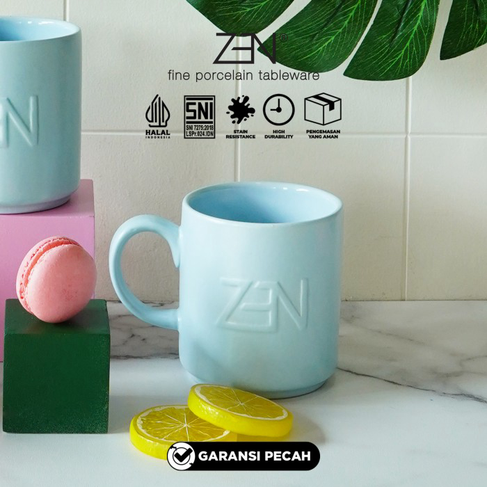 ZEN Mug Gelas Keramik Biru Macaron Matte Blue 330 ml | Lazada Indonesia