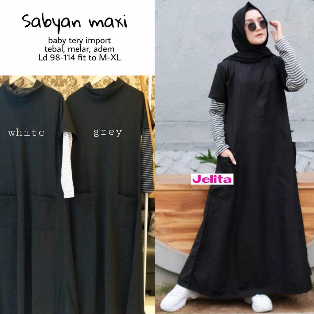 Syukron Collection Sabyan Maxi / Hoodie Wanita/ Baju Tebal / Sweater Panjang / Kaos Sweater / Atasan Muslim / Atasan / Dress Motif Garis / Baju Jalan / Gamis Syari / Baju Muslim / Atasan Muslimah / Gamis Terbaru Tunik Sabyan JELITA