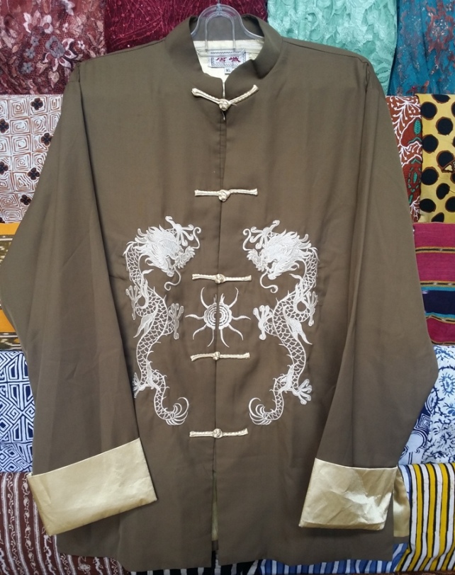 Arcobaleno Cheongsam Pria Changsan Naga Kembar Hijau Kostum Baju