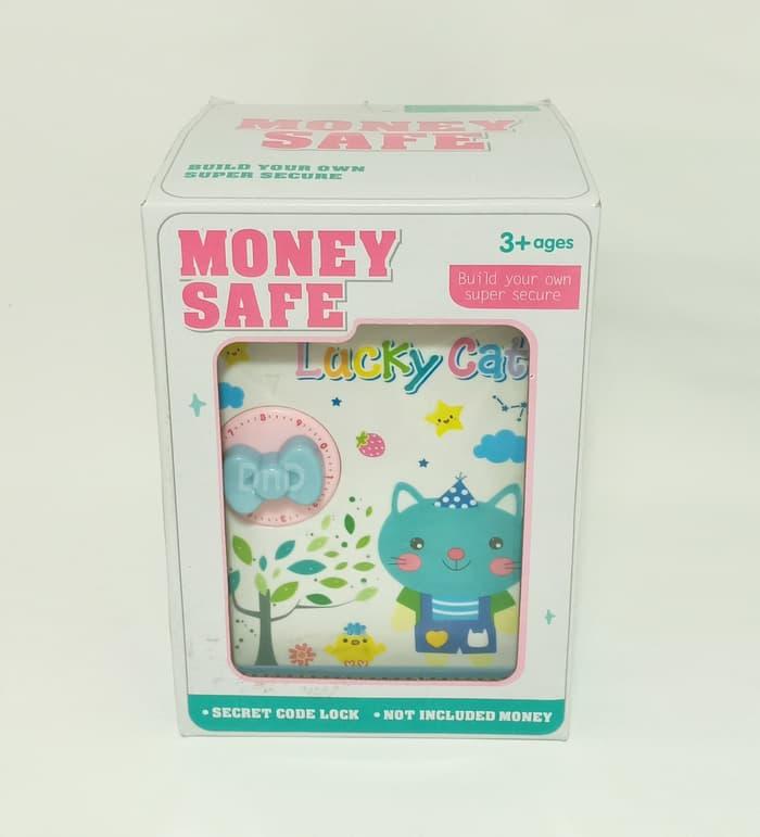 Mainan anak - Money Safe ATM Brankas Celengan Deposit Lucky Cat Biru