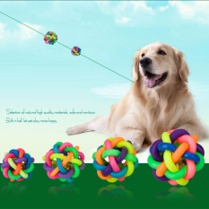 0B02 Mainan Anjing Bola PET Colorful Knit Bells Ball Rainbow Rubber Ball Dog Menggerogoti Mainan, Diameter 9 Cm-Intl