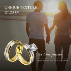 1 Pair Modis Pria Wanita Titanium Baja Pertunangan Pernikahan Bulat Cincin Berlian Imitasi (#7)-Intl
