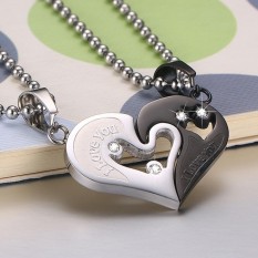 1 Pair Jantung Desain Beberapa Kalung Perak dan Hitam Warna Puzzle Pendant Hadiah Hari Valentine untuk Pasangan-Intl