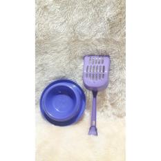 1 paket tempat makan kucing & Serokan pasir Ungu