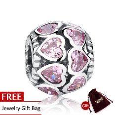100% Sterling 925 Perak Pesona Cinta Segala Sisi, Mewah Merah Muda CZ Fit Gelang & Kalung PAS065