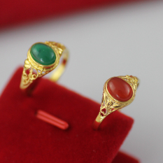 1018b Retro Mosaik Batu Akik Berlapisan Emas Cincin Jari Telunjuk Cincin