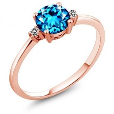 10K Rose Gold Diamond Ring Set with Round Kashmir Blue Topaz from Swarovski