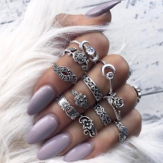 11 Pcs/set Wanita Bohemian Antik Perak Stack Cincin Di Atas Buku Cincin Biru Set-Internasional