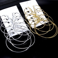 12 Pasang Steampunk Emas/Perak Warna Besar Hoop Earrings-Intl
