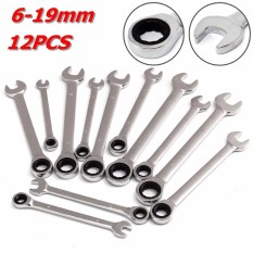 12 PC Spanner Wrench Ratchet Lingkaran Kotak Set Perlengkapan 8-19 Mm Alat Mekanik Mobil Garasi Perak-Internasional