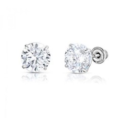 14 K Putih Gold Solitaire Sepanjang Kubik Zirkonia CZ Stud Anting-Anting Di Sekrup Aman-Backs (5 Mm) -Internasional