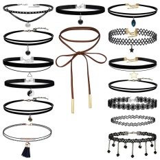 15 Buah Choker Necklace Set Stretch Velvet Klasik Gothic Tattoo Lace Choker-Intl