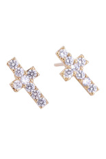 18 Karat Berlapis Emas Klasik Cross Fil Penuh Tindik Anting-Anting Berlian Imitasi