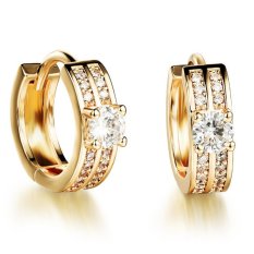 18 K Emas Berlapis Klip Earrings Fashion Double Layer AAA + Cubic Zirkonia Wanita Pernikahan Perhiasan Anting