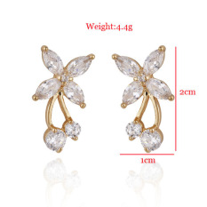 18 K Berlapis Emas Elegan Semanggi Berlian Imitasi Kristal Bunga Anting Stud