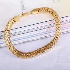 18 K Berlapis Emas Pria Tebal Solid Warna Chain Bracelet