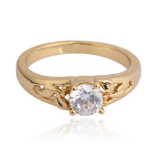 18 KB Lempengan Emas Bertatahkan Batu Permata Cincin Pernikahan Keterlibatan Cincin Jari 16mm