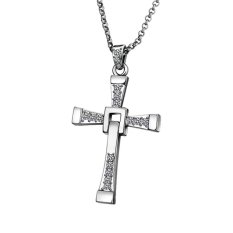 18 K Berlapis Emas Putih Fast & Furious Kristal Salib Liontin Kalung-Intl