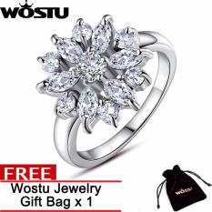 WOSTU Perhiasan 100% Asli 18 K Berlapis Emas Putih Cincin untuk Women dengan AAA CLEAR/Kubik Zircon Putih Pernikahan Perhiasan #6 7 8 9 ZBER030