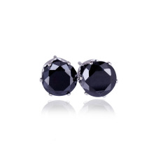 18 K Putih Berlapis Emas Anting Tindik Inlay Zircon Hitam Cincin Kristal CZ Bundar