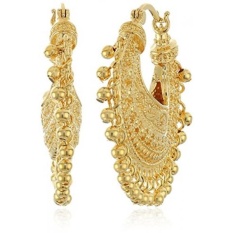 18 K Kuning Emas Di Atas Fine Perunggu Berlapis Perak Etnis India Chand Bali Hoop Earrings-Intl